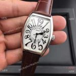 Franck Muller Conquistador Replica Watch SS White Dial Brown Leather 45mm